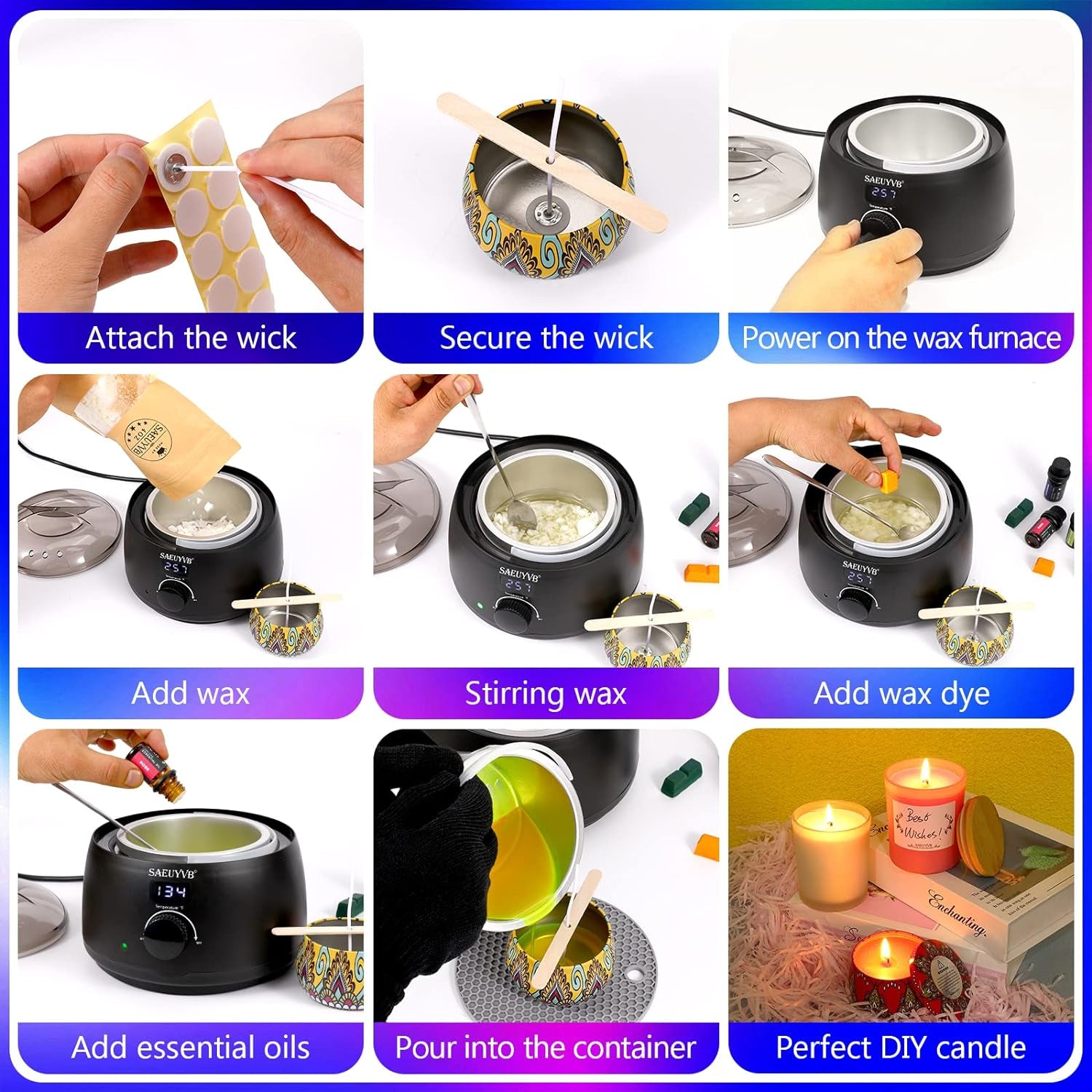 Candle Making Kit with Hot Plate Full Set - for Adult - DIY Starter Soy Candle Making Supplies - Perfect as Home Decorations