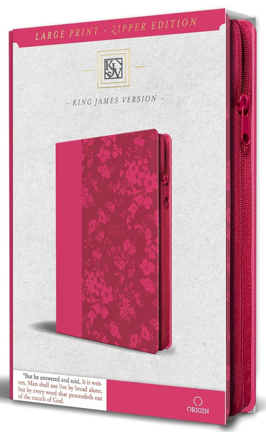 KJV Holy Bible, Large Print Handy Size, Fuchsia Premium Imitation Leather W/Ribbon Marker, Red Letter, Zipper (KJV Medium Size Large Print Editions)