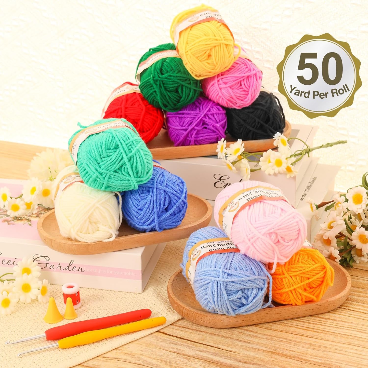 Crochet Kit with Step-By-Step Video Tutorials,Premium Bundle Includes 12 Roll X50Yard Acrylic Yarn Balls, 12 Crochet Hooks, Crochet Bag and All Accessories Kit, Crochet Kit for Beginners