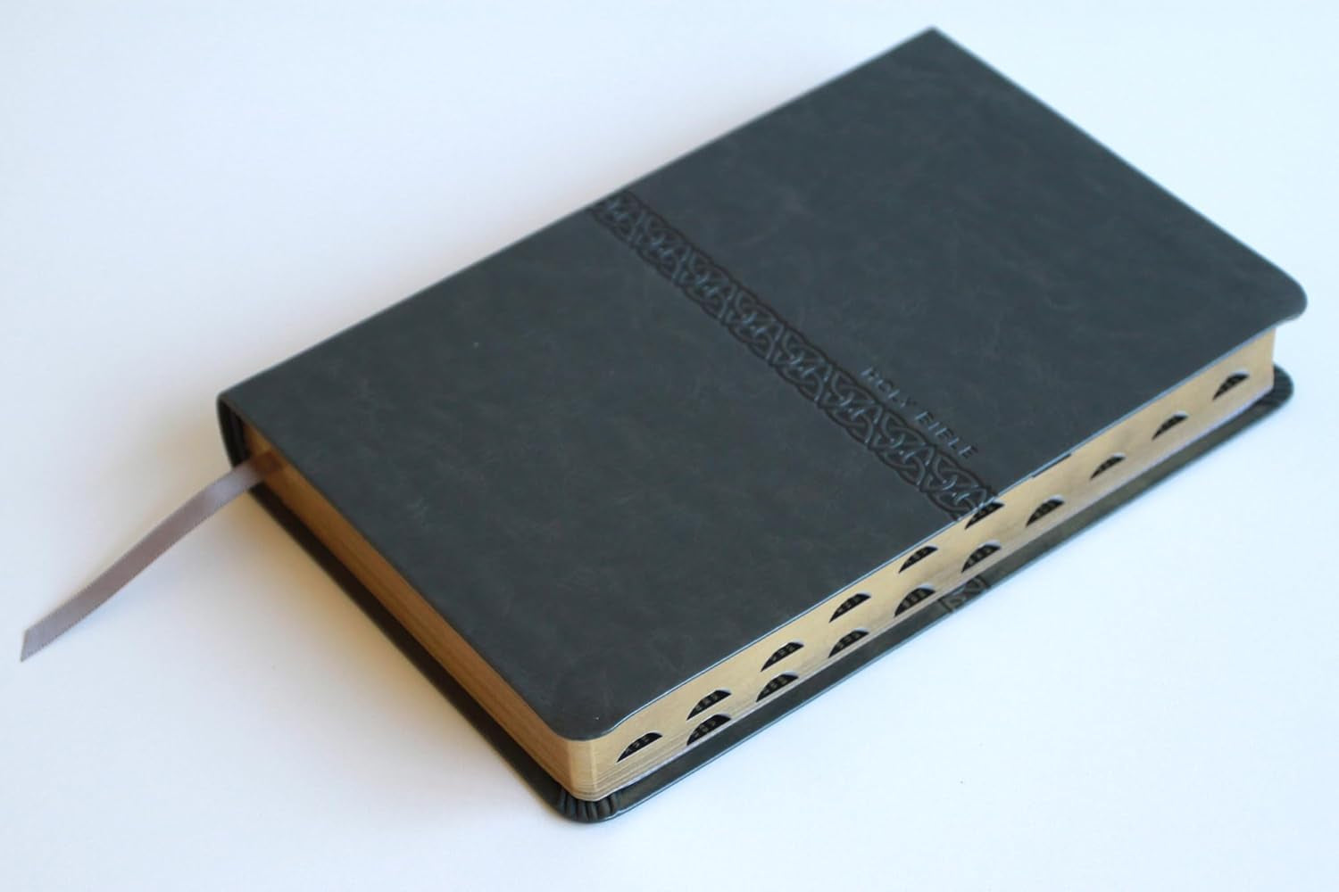 KJV Holy Bible, Large Print Medium Format, Gray Faux Leather with Ribbon Marker, Red Letter, Thumb Index (KJV Medium Size Large Print Editions)