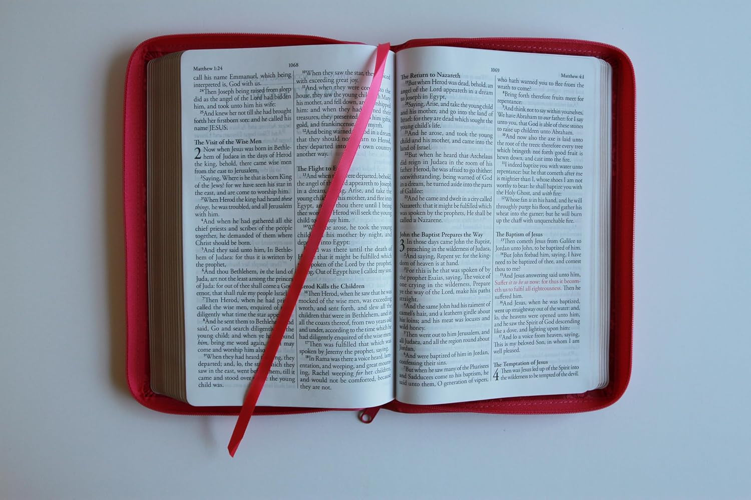 KJV Holy Bible, Large Print Handy Size, Fuchsia Premium Imitation Leather W/Ribbon Marker, Red Letter, Zipper (KJV Medium Size Large Print Editions)