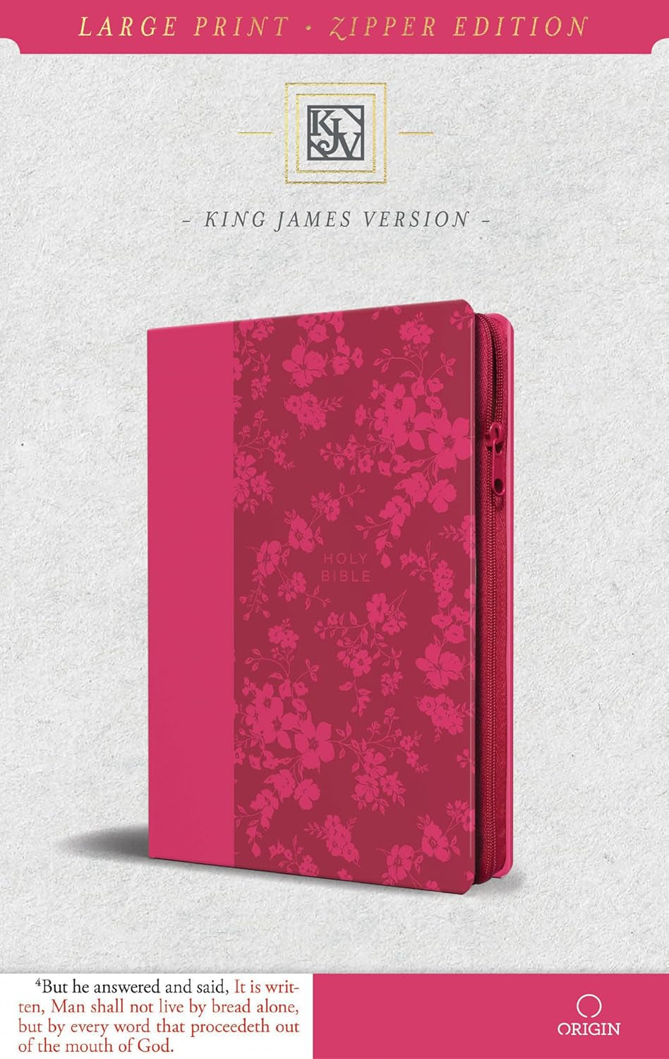 KJV Holy Bible, Large Print Handy Size, Fuchsia Premium Imitation Leather W/Ribbon Marker, Red Letter, Zipper (KJV Medium Size Large Print Editions)