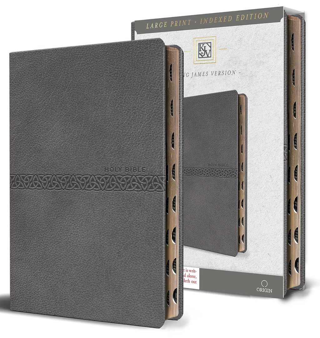 KJV Holy Bible, Large Print Medium Format, Gray Faux Leather with Ribbon Marker, Red Letter, Thumb Index (KJV Medium Size Large Print Editions)