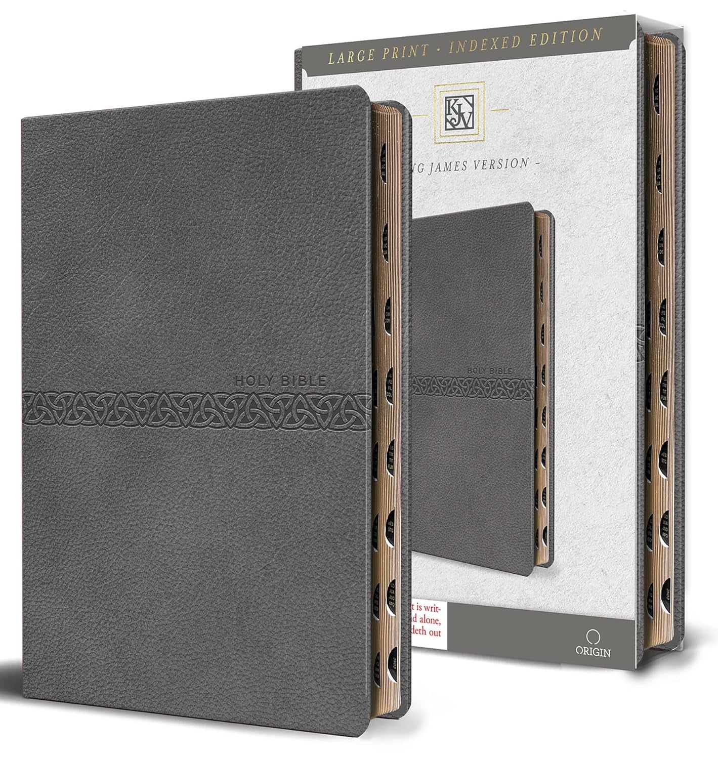 KJV Holy Bible, Large Print Medium Format, Gray Faux Leather with Ribbon Marker, Red Letter, Thumb Index (KJV Medium Size Large Print Editions)