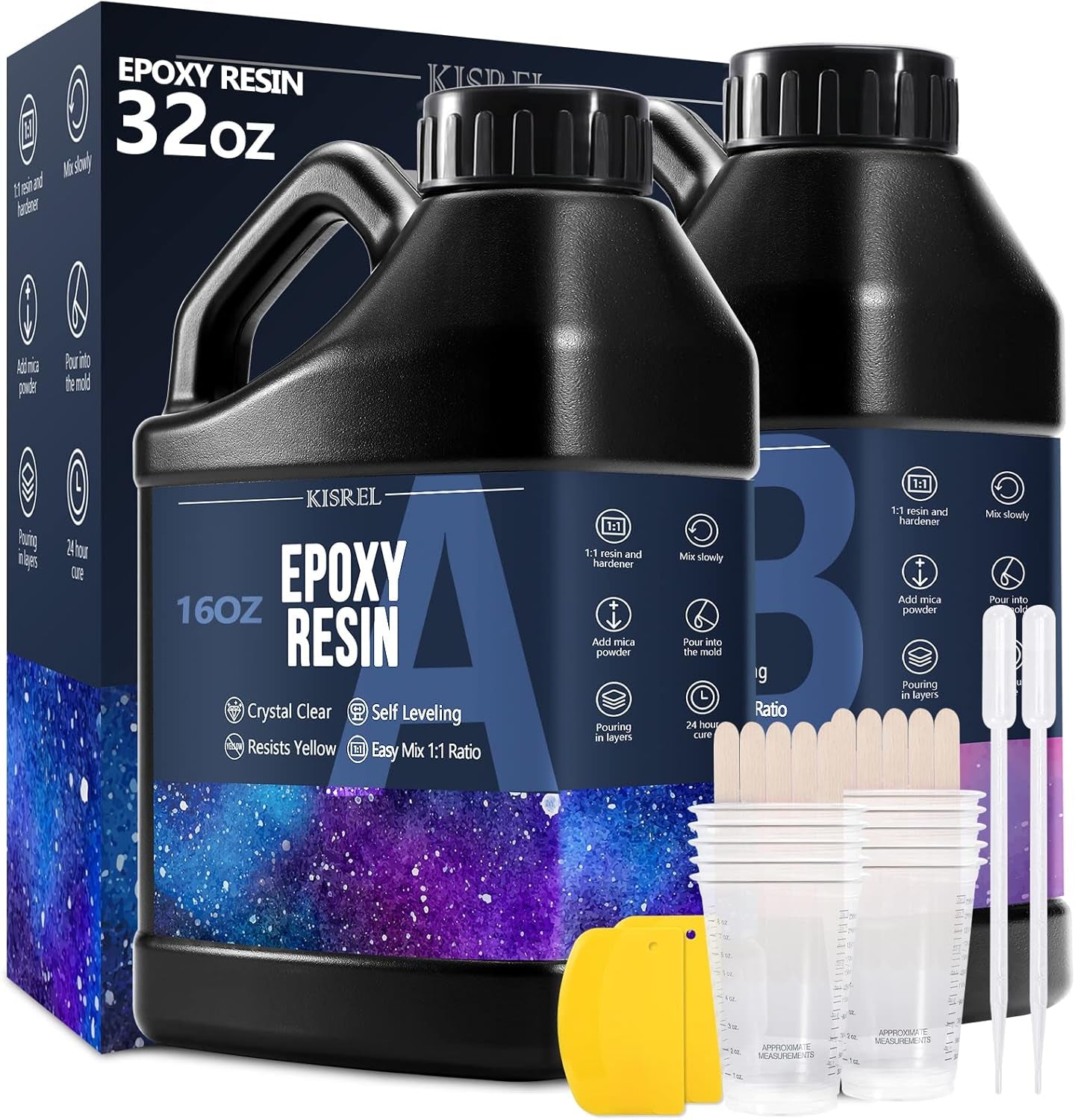 Epoxy Resin 32OZ - Crystal Clear Epoxy Resin Kit - No Yellowing No Bubble Art Resin Casting Resin for Art Crafts, Jewelry Making, Wood & Resin Molds(16Oz X 2)
