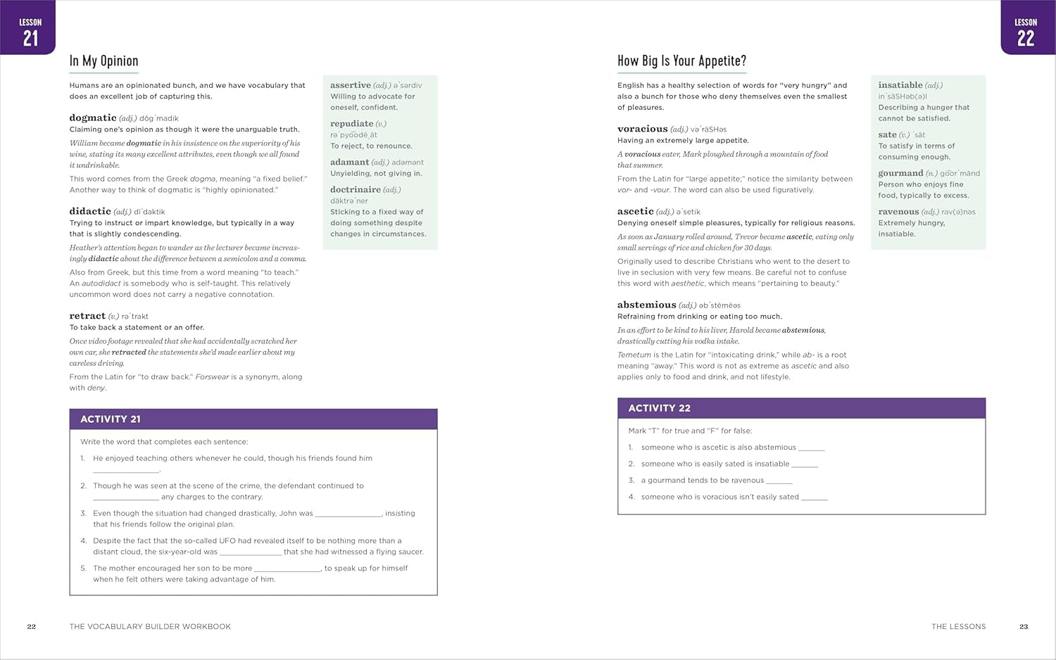 The Vocabulary Builder Workbook: Simple Lessons and Activities to Teach Yourself over 1,400 Must-Know Words