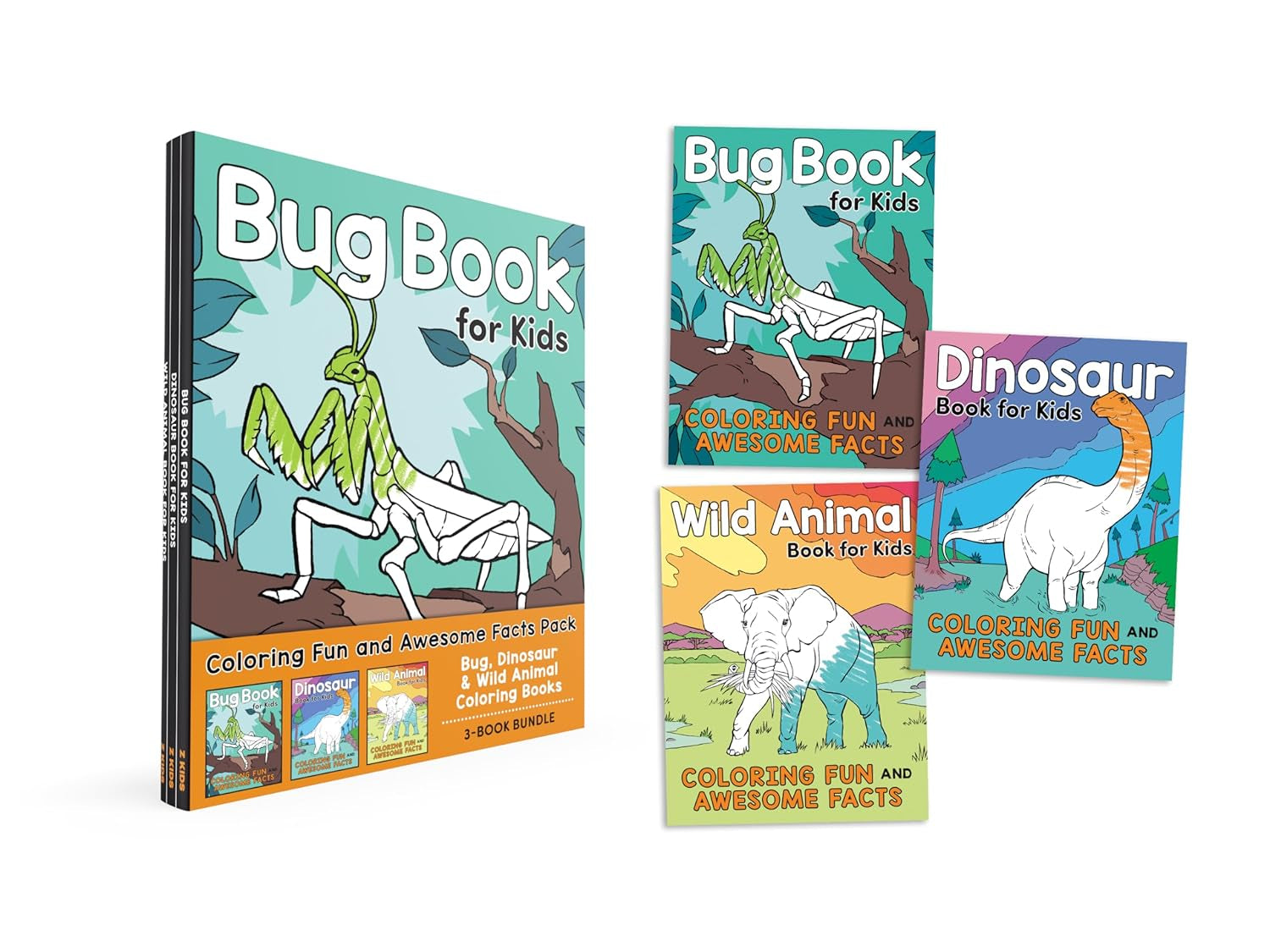 Coloring Book Box Set: 3 Books for Coloring Fun and Awesome Facts about Dinosaurs,Bugs,And Wild Animals(Perfect Gift for Kids Ages 3-7) (A Did You Know? Coloring Book)