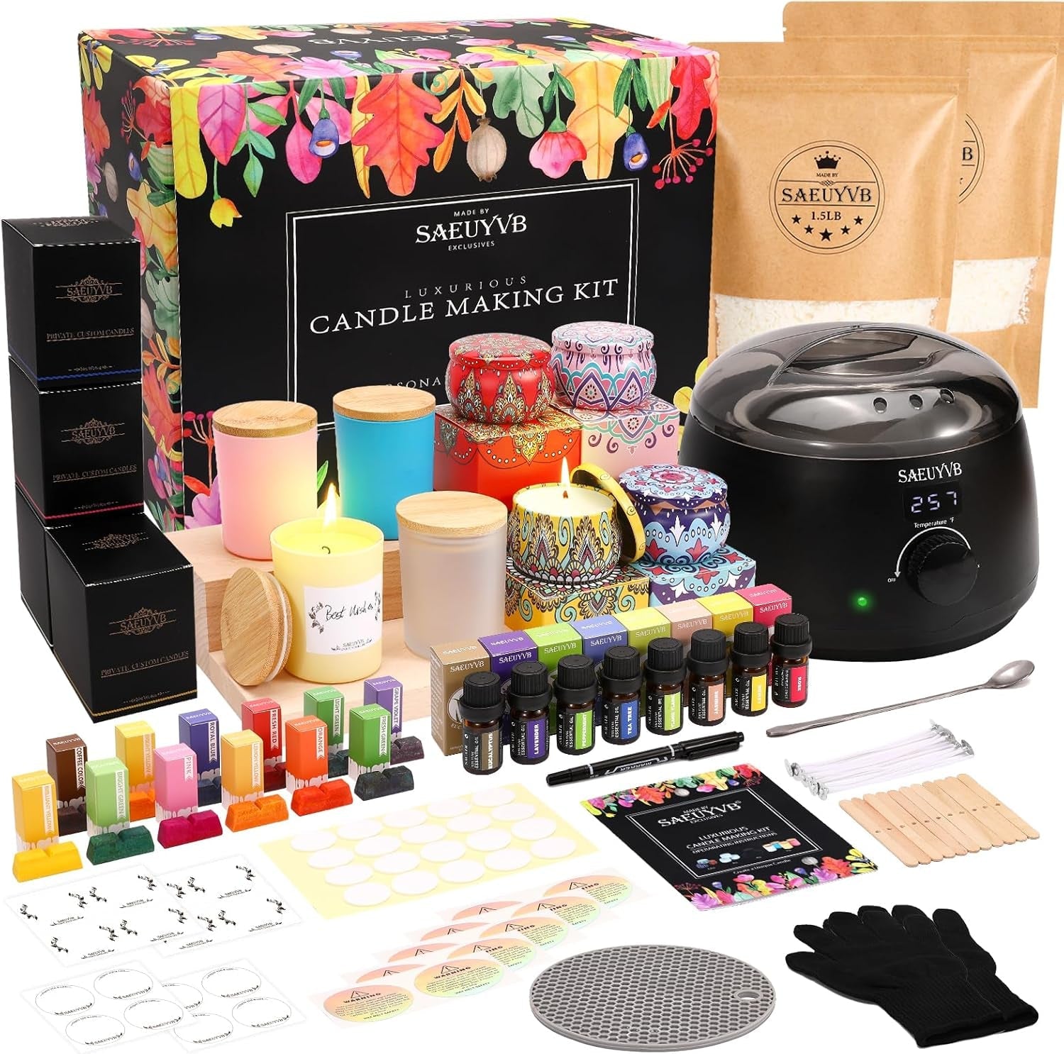Candle Making Kit with Hot Plate Full Set - for Adult - DIY Starter Soy Candle Making Supplies - Perfect as Home Decorations